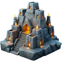 Stone Temple with Lit Torches and Steps 3D Model png