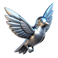 Metallic Avian Robot in Flight 3D Render of a Mechanical Bird png