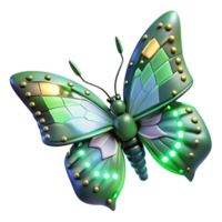 Luminous Green Butterfly 3D Render of Insect with Geometric Wings and Lights png