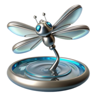 Metallic Dragonfly Robot on Water 3D Render png