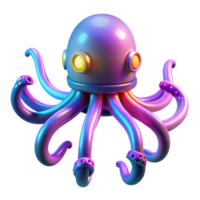 Neon Octopus Robot 3D Render of a Futuristic Cephalopod png