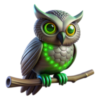 Glowing Mechanical Owl on Branch 3D Render png