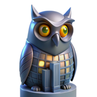 Metallic Owl Figurine with Illuminated Grid Pattern and Battery shaped Structures png