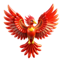 Majestic Red Phoenix 3D Render of Mythical Bird with Spread Wings png