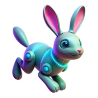 Neon Robotic Rabbit 3D Render of a Futuristic Hare png