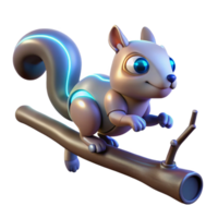 Cybernetic Squirrel on Branch 3D Render of Robotic Animal png