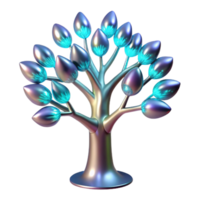 Abstract Metallic Tree with Illuminated Bulbs 3D Render png