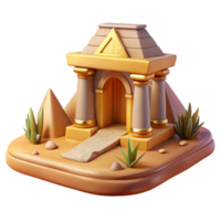 3D Render of Ancient Temple with Pyramids and Desert Plants png