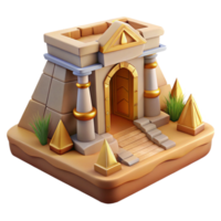 Ancient Pyramid Temple 3D Model Game Asset, Golden Accents, Desert Setting png