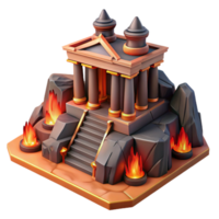 Fiery Temple 3D Model Ancient Stone Structure with Columns and Flames png