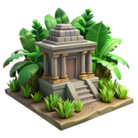 Jungle Temple 3D Model Tropical Architecture, Stone Structure, Lush Foliage, Steps, Columns png