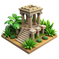 Tropical Garden Temple 3D Render of an Ancient Structure with Lush Greenery png