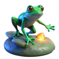 3D Render of a Green Frog on a Rock near Glowing Orb png