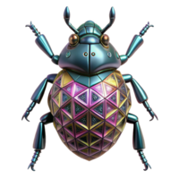 Geometric Insect Robot 3D Render of a Metallic, Multicolored, Triangular Beetle png