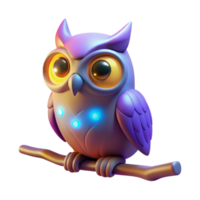 Cybernetic Owl Perched on Branch 3D Render of Futuristic Bird png