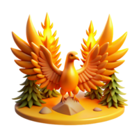 Golden Bird of Fire A 3D Render of a Mythical Creature in a Forest png