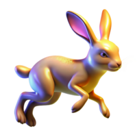 Golden Rabbit in Motion 3D Render of a Leaping Hare png