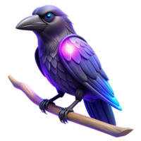 Glowing Raven on Branch 3D Render of a Mystical Bird png