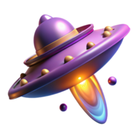 Futuristic Flying Saucer 3D Render of a Purple Spaceship with Glowing Engine png
