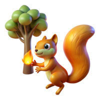Squirrel and Tree A 3D Render of a Cute Squirrel Near a Burning Tree png