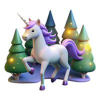 Magical Unicorn in Enchanted Forest with Glowing Trees png