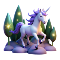 Magical Unicorn in Enchanting Forest 3D Render png