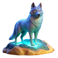 Luminous Wolf 3D Model Mystical Creature, Fantasy Animal, Digital Art, Glowing Fur, Stone Base, Stylized Wolf, Enchanted Scene, Game Asset, 3D Render, CGI png