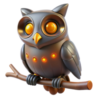 Robotic Owl 3D Render Mechanical Bird Model with Glowing Lights png