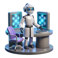 AI Robot in Futuristic Workstation Automation, Technology, and the Future of Work png
