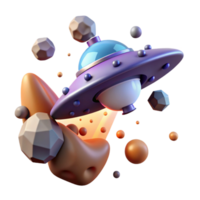 3D Render of Spaceship and Abstract Shapes png