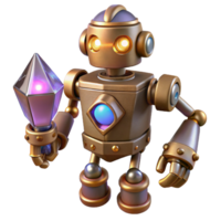 Golden Robot with Crystal Orb 3D Render of a Mechanical Being png