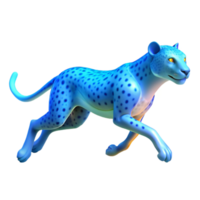 Blue Cheetah in Motion 3D Render of a Spotted Cat Running png