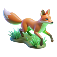 3D Render of a Fox Running Through Grass png