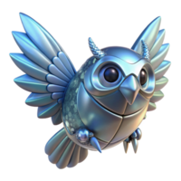 Metallic Owl Robot in Flight 3D Render of Futuristic Avian png