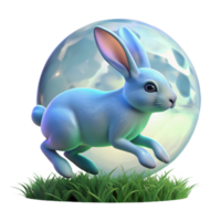 Moonlit Hare A 3D Render of a Blue Rabbit Leaping Through Grass png