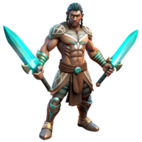 Muscular Warrior with Glowing Swords Fantasy Game Character Art png