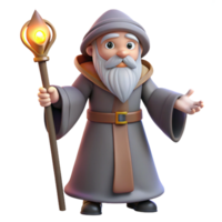 3D Render of a Wise Old Wizard with Staff png