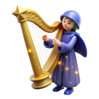 Celestial Harp Player A 3D Render of a Fantasy Musician png