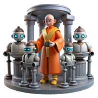 Monk and Robots A 3D Render of Spiritual Guidance in a Technological Age png