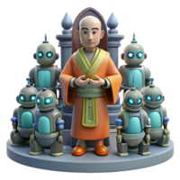 Monk and His Robot Disciples A 3D Rendered Image png