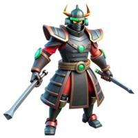Stylized Samurai Warrior with Dual Swords 3D Render png