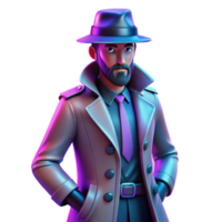 3D Render of a Sleek Detective in a Trench Coat png