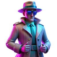 Sleuth in the Neon City A 3D Animated Detective png