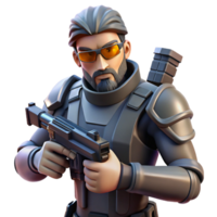 Tactical Ops 3D Render of Armored Soldier with Submachine Gun png
