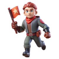 3D Render of Adventurous Boy Running with Star Flag png
