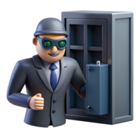 Secretive Agent and a Secure Cabinet A 3D Render png