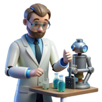 Scientist and Robot in a Laboratory Experimenting with Chemicals png