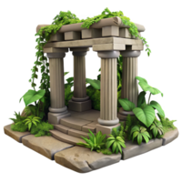 Lush Greenery Overgrown Ancient Ruins Temple Stone Columns Architecture 3D Render png