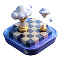 Strategic Cloud Chess Game 3D Design, Digital Board Game, Chess Pieces, Cloud Elements, Abstract Game Concept png