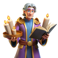 Wise Wizard with Candles and Book A 3D Render png